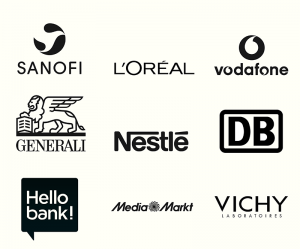 Markenlogos Sanofi, L'Oreal, Vodafone, Generali, Nestle, DB, MediaMarkt